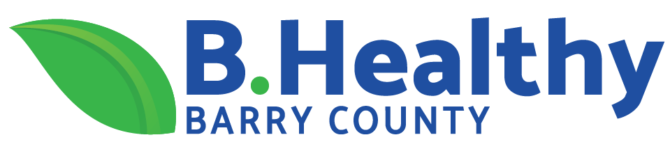 Logo of B. Healthy Barry County with a green leaf emblem, promoting wellness and health initiatives.